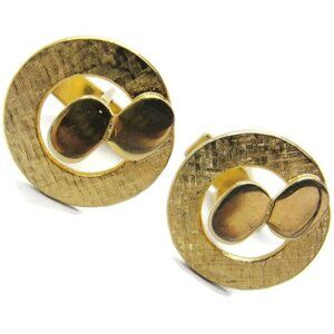 Open Circle w 2 Ovals Vintage Cufflinks Round Gold Tone Signed Pat Pend